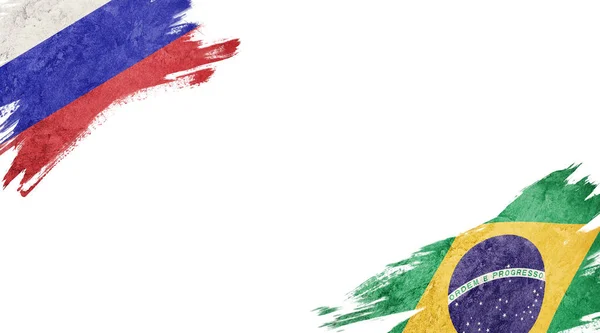 Flags of Russia and Brazil on White Background —  Fotos de Stock